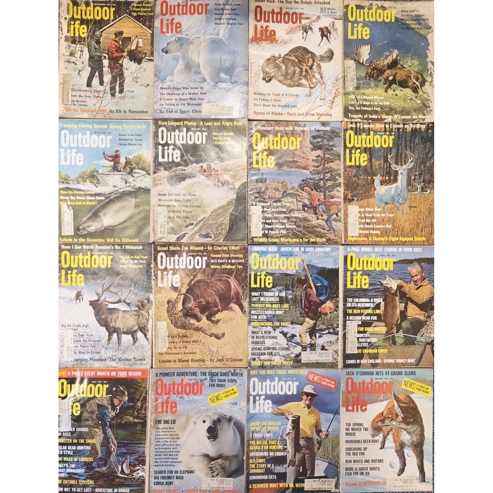 OUTDOOR LIFE VINTAGE 1970S MAGAZINES 16 MIXED LOT BUNDLE GVC AS IS SET 1970-1972
